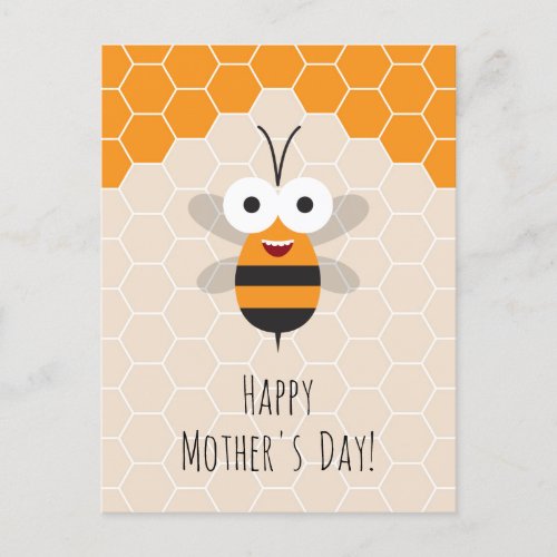 Happy Mothers Day Cute Honey Bee Honeycomb Postcard