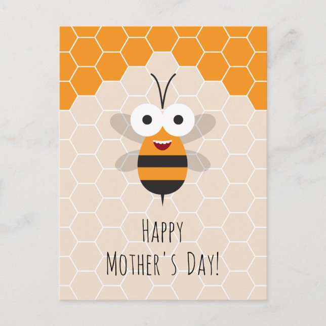 Happy Mother's Day Cute Honey Bee Honeycomb Postcard (Front)