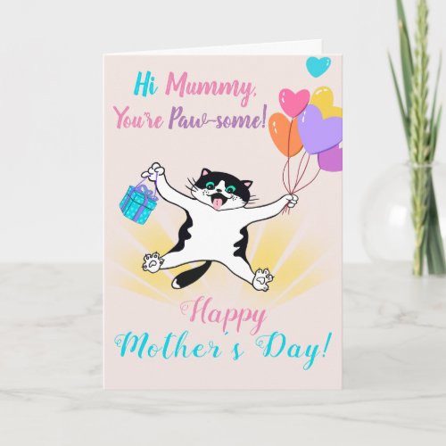 Happy Mothers Day Cute Kitty Colorful Balloons Card