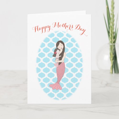Happy Mothers Day Cute Mermaid Mom and Baby Girl Card