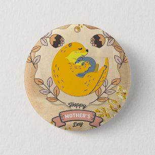 Happy Mother's Day Cute Otter and Baby Floral Button