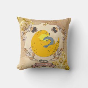 Happy Mother's Day Cute Otter and Baby Floral Throw Pillow