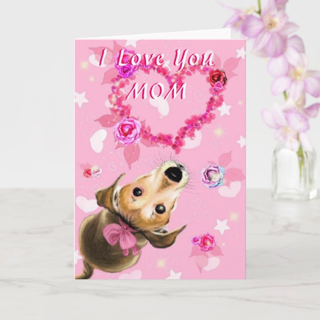 Happy Mother's Day Cute Pet Dog with Heart Card (Orchid)