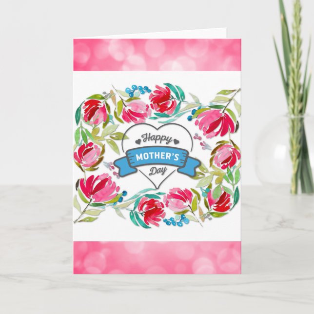Happy Mothers Day Cute Pink Floral Card (Front)