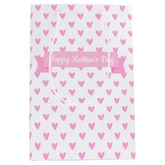 Happy Mother's Day | Cute Pink Hearts Pattern Medium Gift Bag