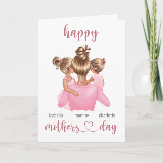 Happy Mothers Day Cute Pink Trendy Personalized Card (Front)