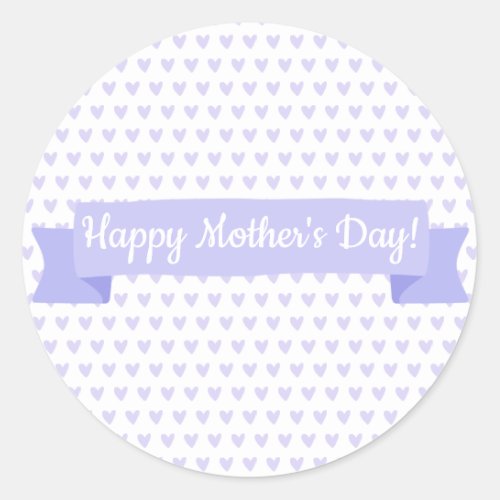 Happy Mothers Day  Cute Purple Hearts Pattern Classic Round Sticker