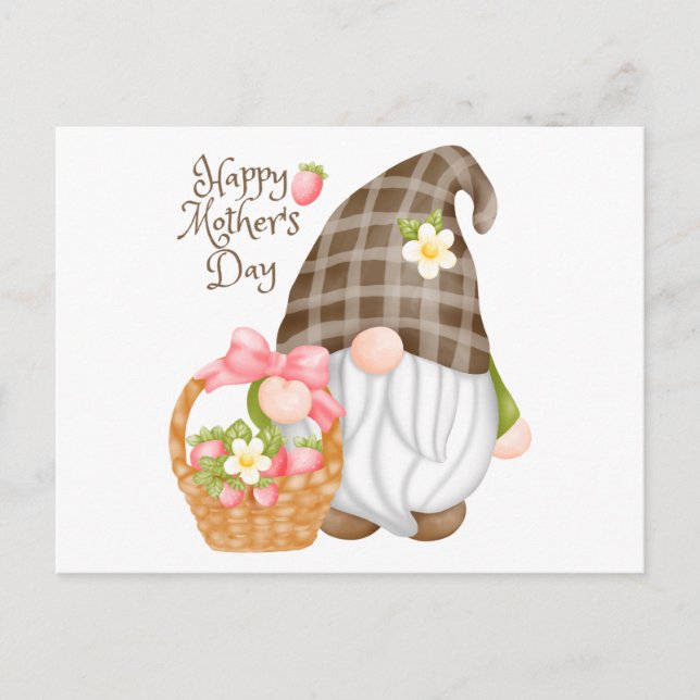 Happy Mother's Day Cute Strawberry Gnome Postcard (Front)