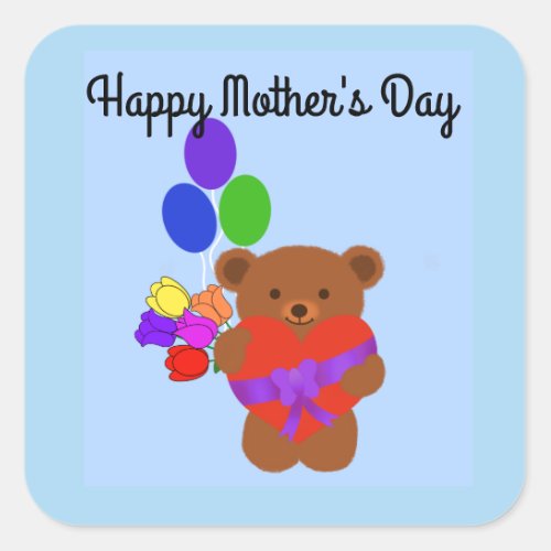 Happy Mothers Day Cute Teddy Bear 4 Stickers