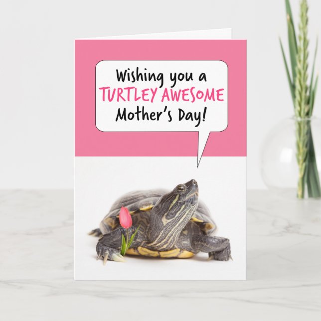 Happy Mother's Day Cute Turtle With Tulip Humor Holiday Card (Front)