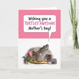Happy Mother's Day Cute Turtle With Tulip Humor Holiday Card