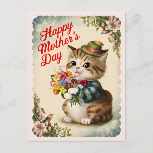Happy Mothers Day Cute Vintage Cat Postcard