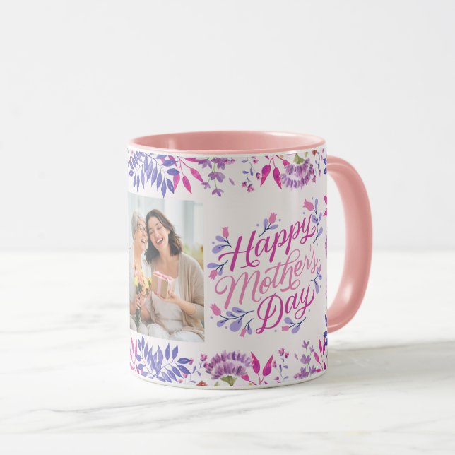 Happy Mother's Day cute watercolor bright floral Mug (Front Right)