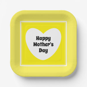 Happy Mother's Day Cute Yellow Paper Plates