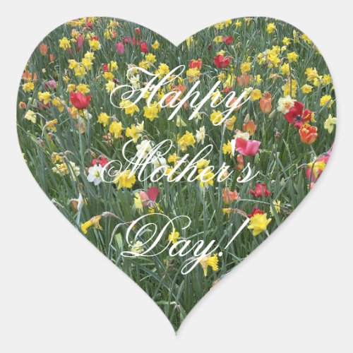 Happy Mothers Day Daffodil Flowers Tulips Floral Heart Sticker