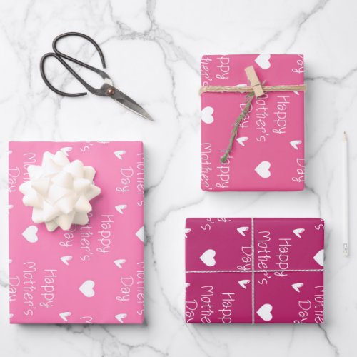 Happy Mothers day dark pink theme set of 3 Wrapping Paper Sheets