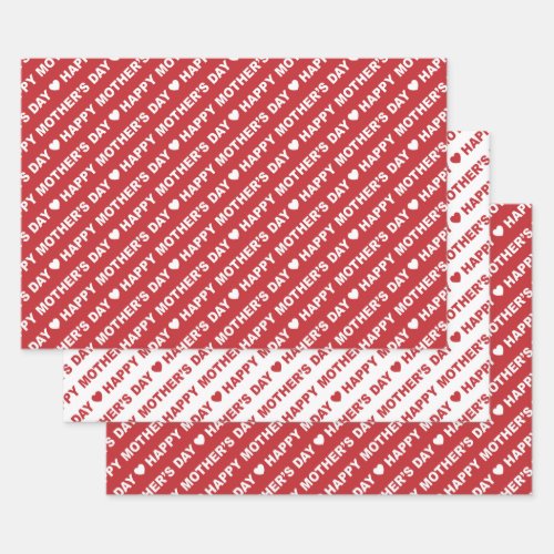 Happy Mothers Day Dark Red and White Wrapping Paper Sheets