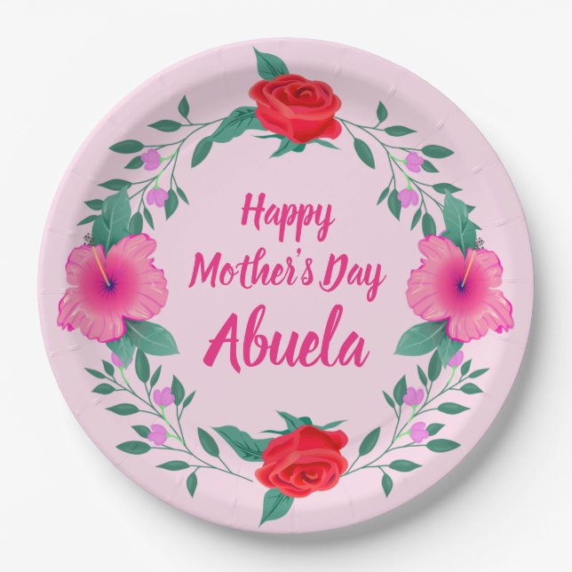 Happy Mother's Day Edit Name Grandmother Abuela Paper Plates (Front)