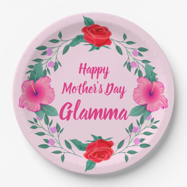 Happy Mother's Day Edit Name Grandmother Glamma Paper Plates (Front)