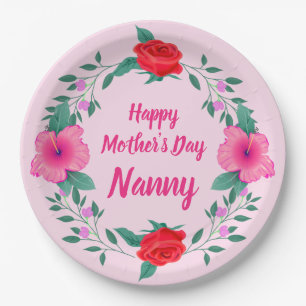 Happy Mother's Day Edit Name Grandmother Nanny Paper Plates