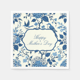 Happy Mother's Day Elegant Blue Chinoiserie Floral Napkins