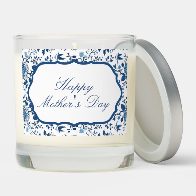 Happy Mother's Day Elegant Blue Chinoiserie Gift Scented Candle (Lid)