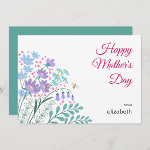 Happy Mother's Day Elegant Blue Pink Wildflowers Holiday Card