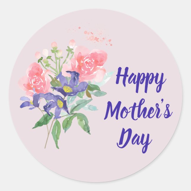 Happy Mother's Day Elegant Floral Blush Pink Classic Round Sticker (Front)