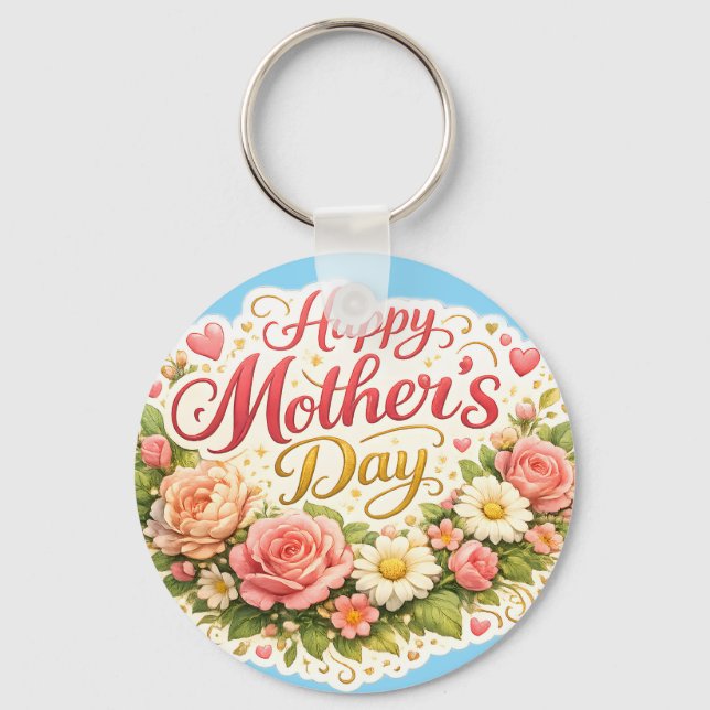Happy Mother's Day elegant floral double sided tea Keychain (Front)