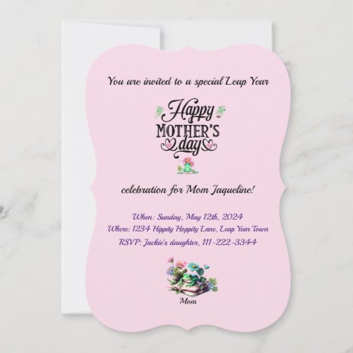 Happy Mothers Day Elegant Frogs Party Invitation