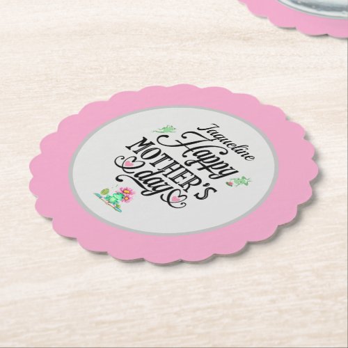 Happy Mothers Day Elegant Frogs Personalized Paper Coaster