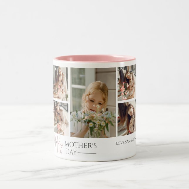Happy Mother's Day | Elegant Modern photo collage Two-Tone Coffee Mug (Center)