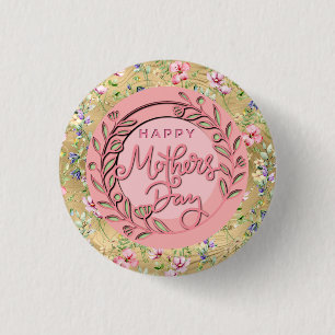 Happy Mother's Day Elegant Modern Pink Floral Button