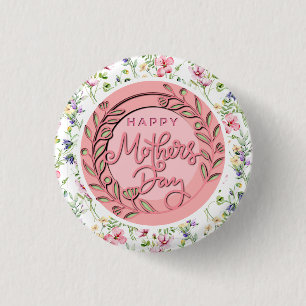 Happy Mother's Day Elegant Modern Pink Floral Button