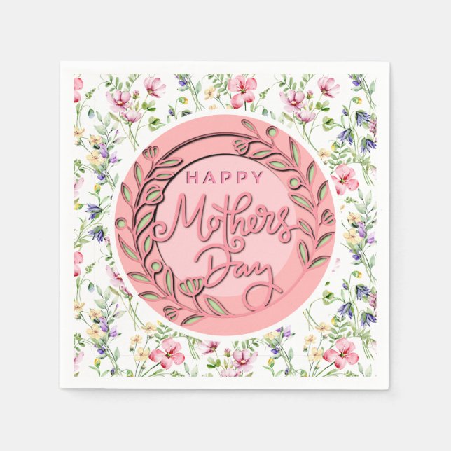 Happy Mother's Day Elegant Modern Pink Floral Napkins (Front)