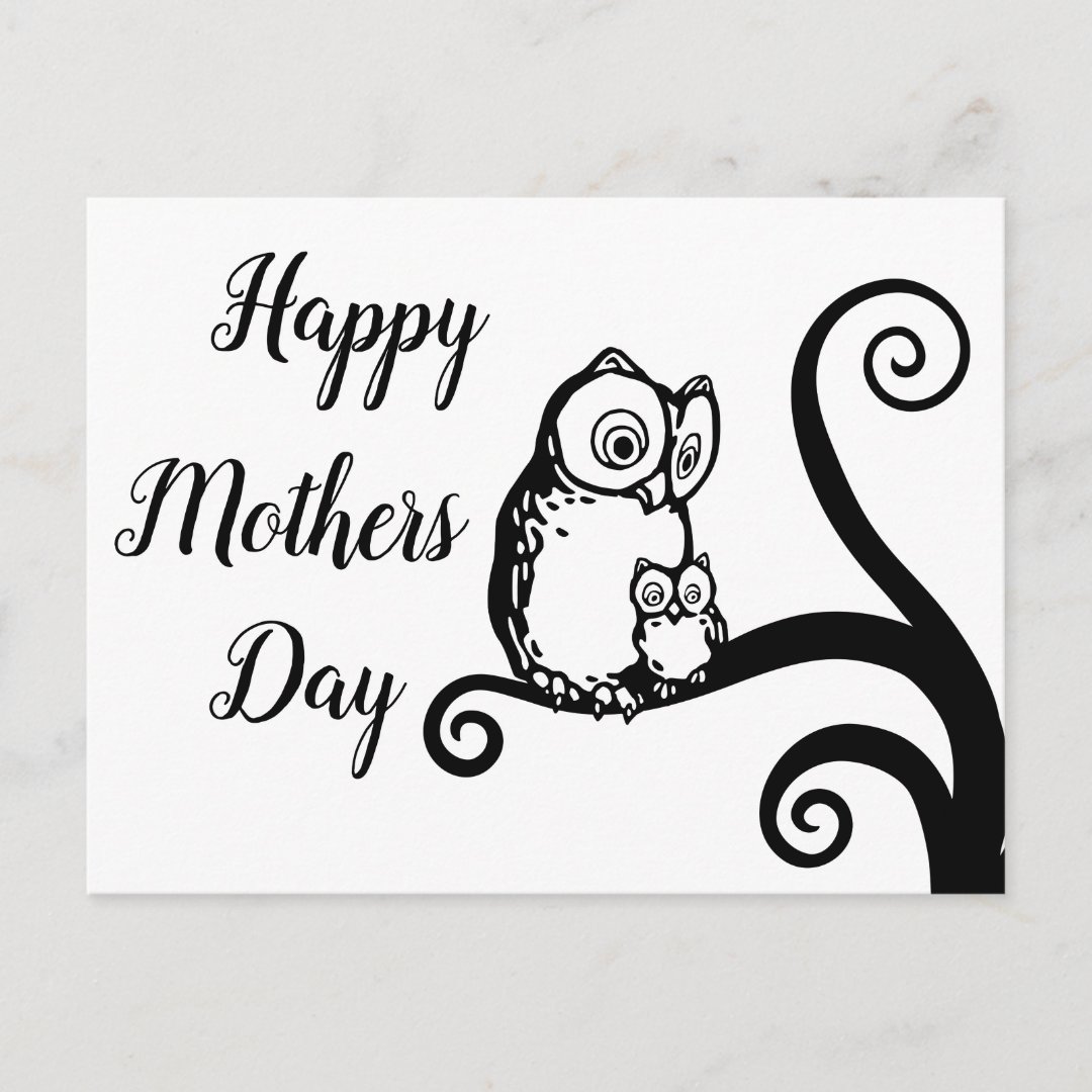Happy Mothers Day Elegant Owl Tree Postcard | Zazzle