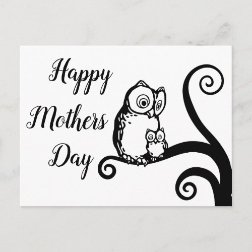 Happy Mothers Day Elegant Owl Tree Postcard