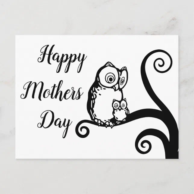 Happy Mothers Day Elegant Owl Tree Postcard | Zazzle