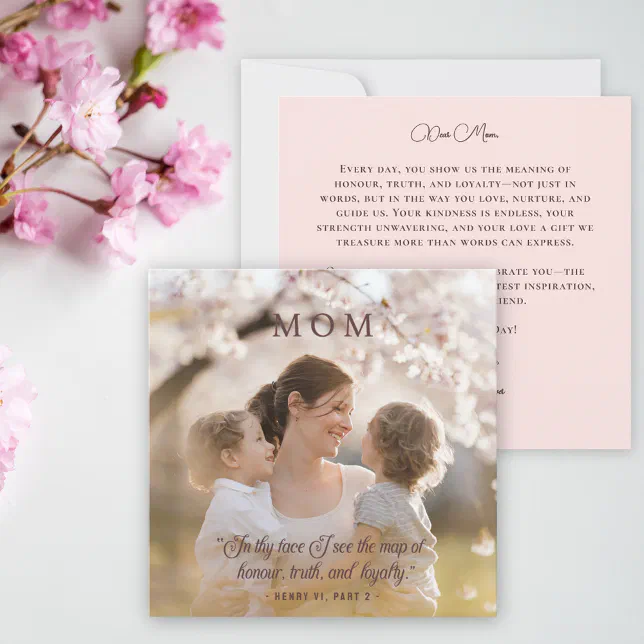 Happy Mothers Day Elegant Photo Quote Pink Holiday Card