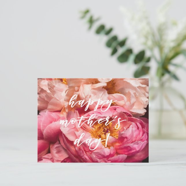 Happy Mother's Day! Elegant Pink Peonies Postcard (Standing Front)