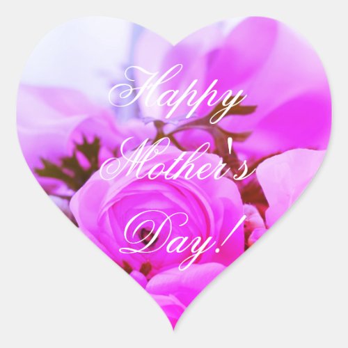 Happy Mothers Day Elegant Pink Purple Rose Floral Heart Sticker