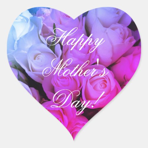 Happy Mothers Day Elegant Pink Roses Floral Heart Sticker