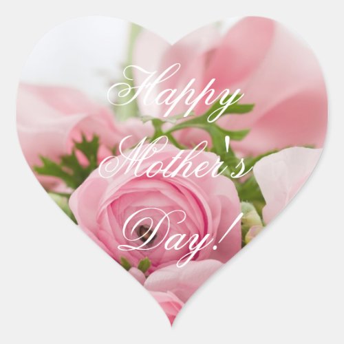 Happy Mothers Day Elegant Pink Roses Floral Heart Sticker