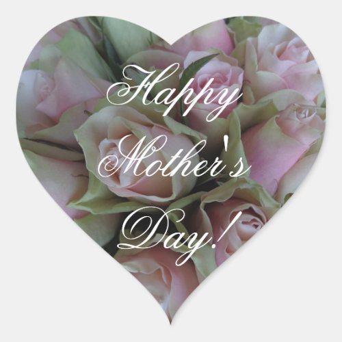 Happy Mothers Day Elegant Pink Roses Floral Heart Sticker