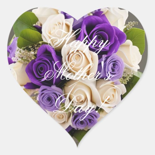 Happy Mothers Day Elegant  Purple Roses Floral Heart Sticker