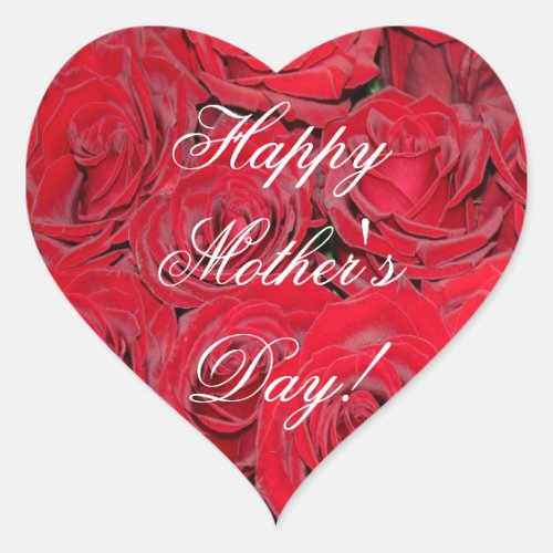 Happy Mothers Day Elegant Red Roses Floral Flower Heart Sticker