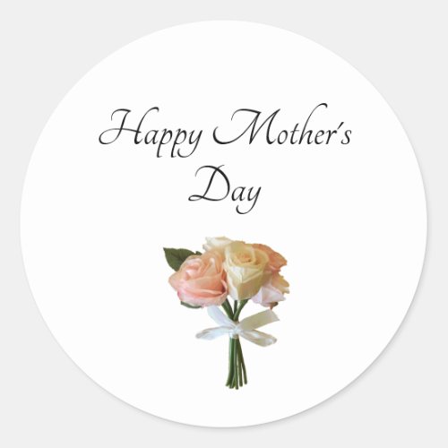 Happy Mothers Day Elegant Roses Pink Floral Classic Round Sticker