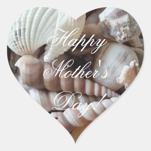 Happy Mothers Day Elegant Sea Shells Beach Theme Heart Sticker