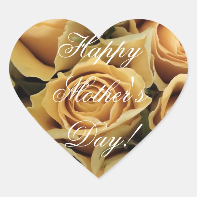 Happy Mother's Day Elegant Yellow Roses Floral Heart Sticker (Front)