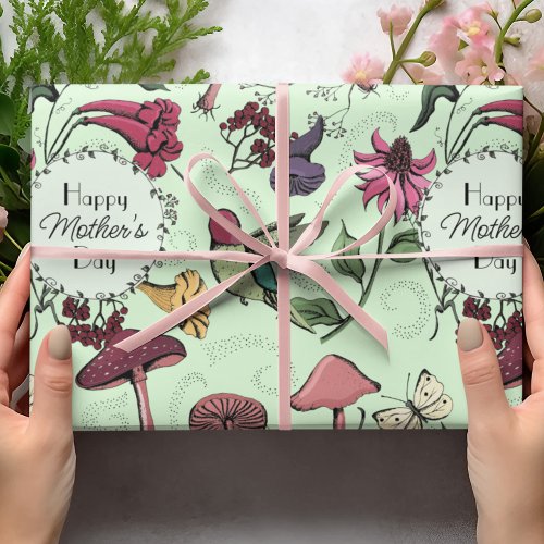Happy Mothers Day Enchanted Spring Garden Green Wrapping Paper